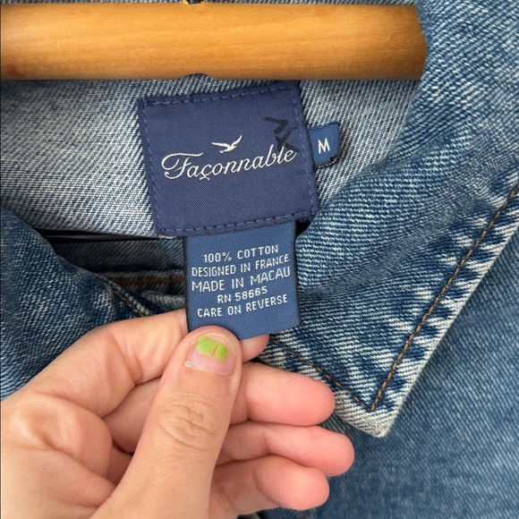 Vintage Faconnable Medium 100% Cotton Fitted Denim Jacket Light Waist Flare - Picture 2 of 9